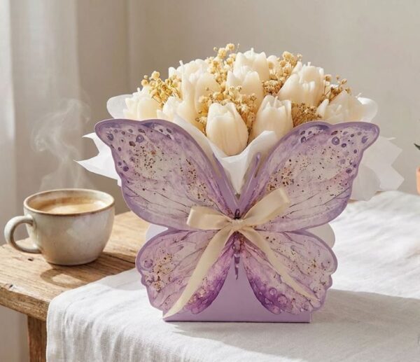 Butterfly Whisper Floral Candle – Lavender Luxury Gift Bouquet